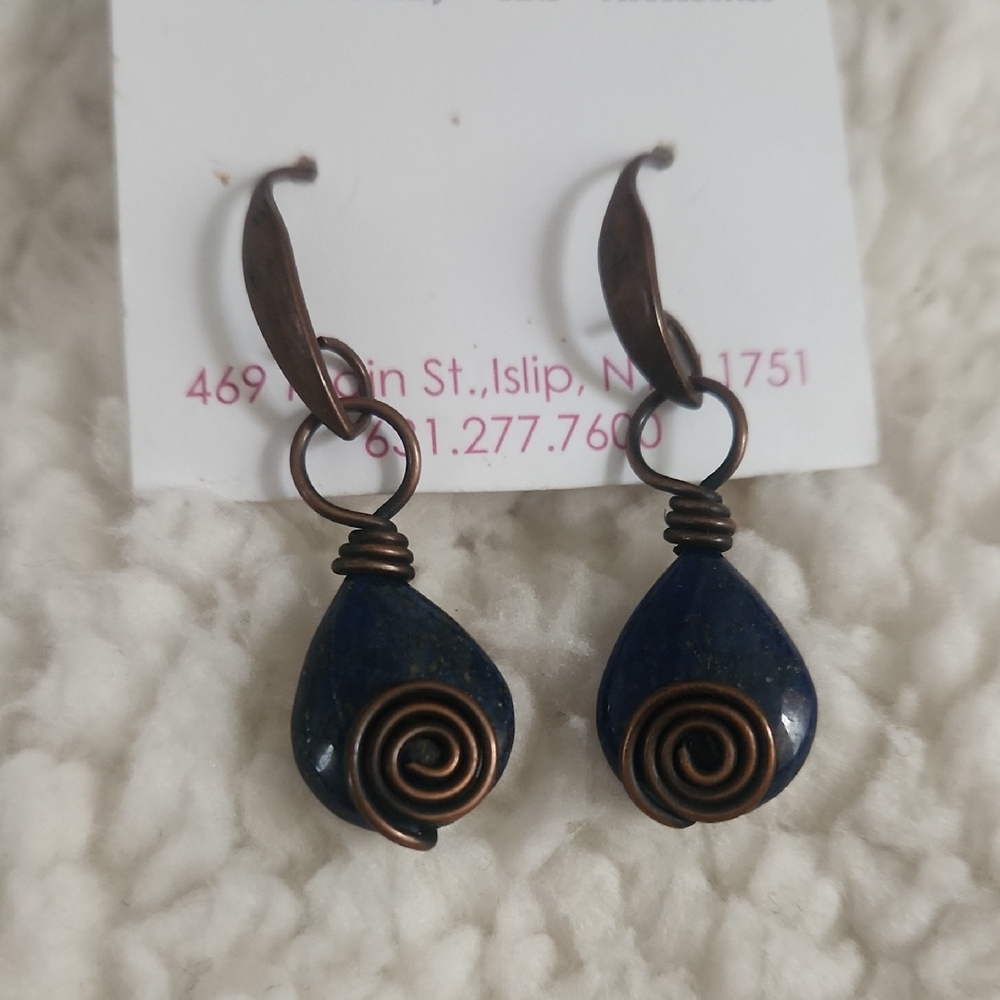 Artisan Blue and Copper Swirl Earrings